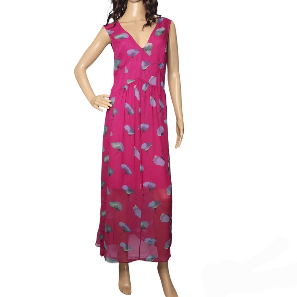 Coach 1941 Sleeveless Magenta Floral Silk Maxi Dress Size 4 NWT